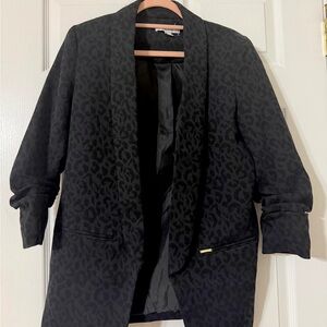 Nine West Black/Charcoal Jacquard Animal Print Shawl Collar Blazer